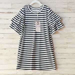 Truly Me by Sara Sara Black & White Knit Dress Ruffle Sleeves Girls M Stripes - Picture 1 of 11
