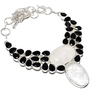 Luna Cuarzo, Onix Piedra Preciosa Hecho 925 Plata de Ley Joyería Collar 45.7cm - Imagen 1 de 5