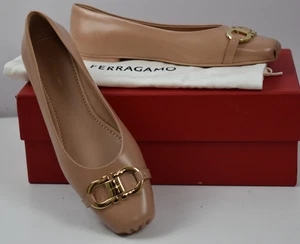 Nuevo Salvatore Ferragamo Talla 8 C Zilu Gancini Bits Hueso Cordero Cuero Ballet Pisos - Imagen 1 de 14