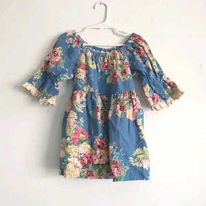 Mathilda Jane Dress Girls 6 Blue Floral LinenBlend FlouceSleeve Ruffle Cottageco - Picture 1 of 6