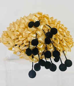VTG 1940s Ladies Hat Art Deco Straw Ribbon Velvet Tassel Pom Poms Juliet Cap - Picture 1 of 24