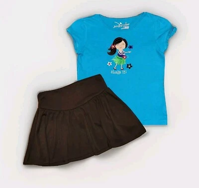 Size 4-5 Girls Brown Pleated Skirt & Polka-dot Hula Dancer Shirt Outfit - Image 1 of 3