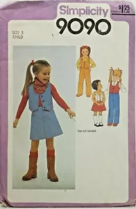 Simplicity 9090 Kinder gefütterte Weste, Rock & Hose Gr. 5 SCHNITT KOMPLETT VTG 70er - Bild 1 von 6