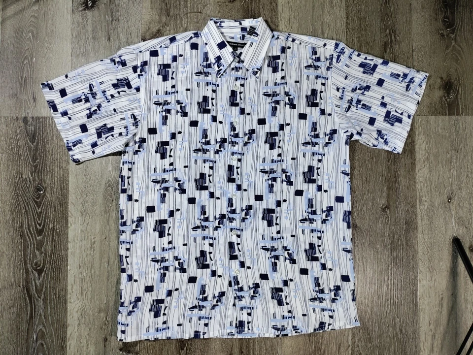 Camisa Jordan Craig Para Hombres Patrón Geométrico Manga Corta Con Botones  Foto 1 de 4