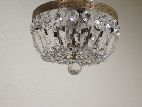 Antique Crystal Prism 2 Light Brass Flush Mount Ceiling Fixture Cover