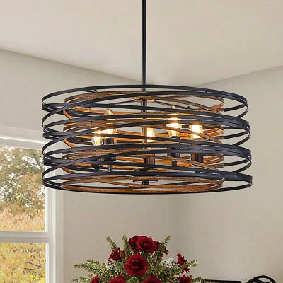 5 Light 20'' Farmhouse Pendant Black Ceiling Chandelier Fixture Kitchen Island - Image 1 of 4