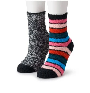 NWT SO 2-Pack Slipper Socks Multi Color Striped And Black - Picture 1 of 1