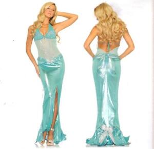 FANTASY MERMAID SIREN FISH Aqua Blue Halter Dress Gown WOMENS PETITE COSTUME New