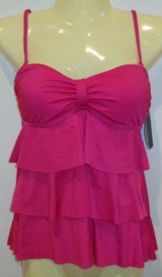 Kenneth Cole Size Small TIERED RUFFLE BANDEAU Berry New Tankini Bikini Swim Top - Image 1 of 4