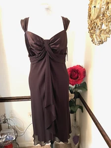 Neu mit Etikett Maggy London Damengröße 14 braun 100 % Seide Kleid SELTEN - Bild 1 von 17