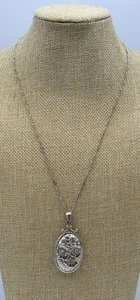 Vtg Rare Art Nouveau Style Sterling Floral Oval Locket Necklace ITALY 925 19”L - Picture 1 of 4