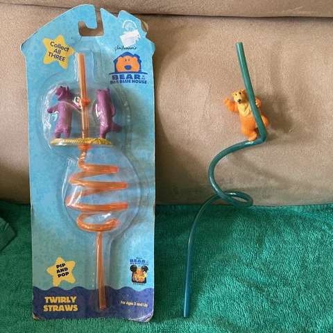 Bear in the big blue house figures Pip & Pop on twisty straws + Preowned Bear GC Cover