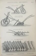 Antique Print Dated C1870's Agricultural Implements Engraving Various Ploughs