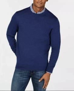 Club Room Men Crewneck Merino Wool Blend Pullover Sweater, Blue Sweater Small - Picture 1 of 5