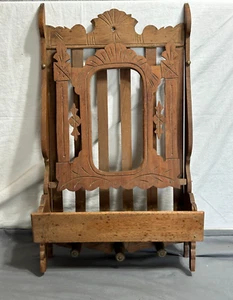 Antique 1800s EASTLAKE wood WALL POCKET Fold Down panel COAT HAT RACK Letters - Picture 1 of 13