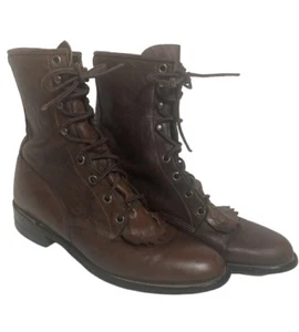 Justin Lace Up Roper Boots~ Sz 6.5B~ Cowgirl Kiltie~ Brown~ Leather~ Made in USA - Picture 1 of 9