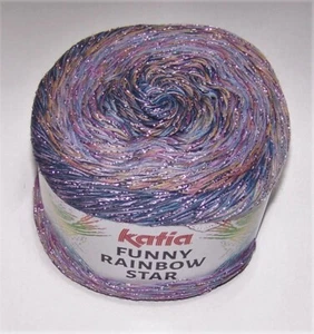 656 yard ball of Katia FUNNY RAINBOW STAR Cotton and Metallic Worsted Yarn #201 - Picture 1 of 2