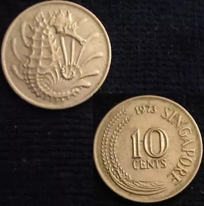 SINGAPUR, 10 CENTAVOS 1973, CABALLITO DE MAR CORONADO, GXF. - Imagen 1 de 1