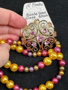 Necklace 14" Autumn Color Faux Pearls Screw Clasp Brooch Vintage Gold M-6927! - Picture 1 of 4