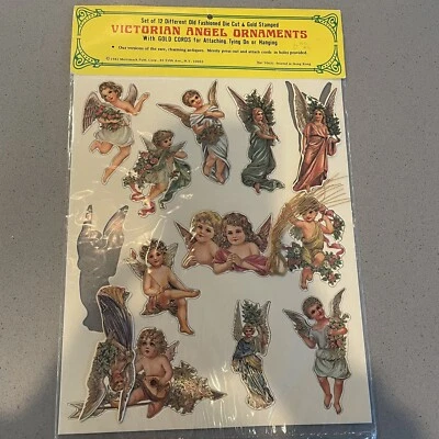 Викторианские винтажные старомодные антикварные украшения-ангелы штампованные с золотым штемпелем - Изображение 1 из 4