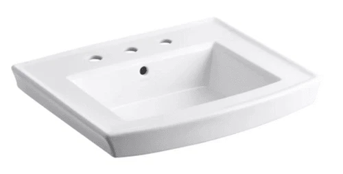 Kohler  K-2358-8-0  Archer  24" Pedestal 3-Hole Bathroom Sink w Overflow - White - Image 1 of 2