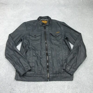 Superdry Jacket Mens Medium Black Waxed Copper Black Denim Biker Bomber Wet Look - Picture 1 of 11
