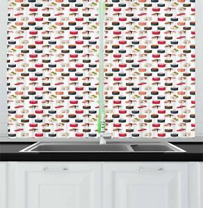 Sushi Kitchen Curtains 2 Panel Set Window Drapes 55" X 39" Ambesonne