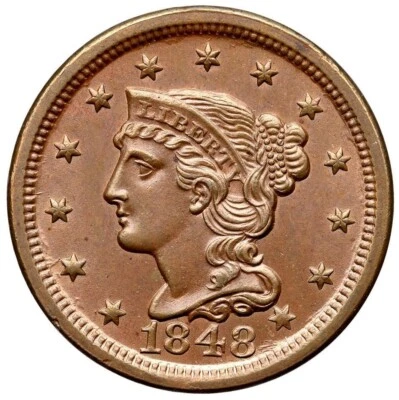 1848 N-9 R-1 Braided Hair Large Cent Coin 1c - Image 1 of 2