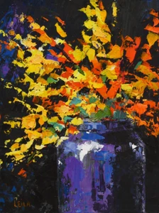 Mimosa Original Oil Painting Impasto Modern Painting Yellow Flowers 8"x6" - Picture 1 of 3