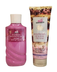 Bath & Body Works Milk Bar Raspberry Holiday Pie Bar Body Wash Gel + Body Cream - Picture 1 of 1