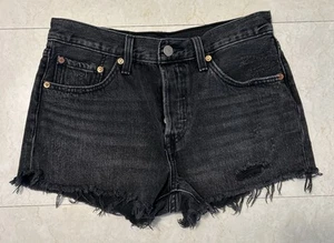 Levi's 501 Jean Shorts Women's Distressed Black 28” Cut Off Raw Hem Denim 2" - Picture 1 of 5