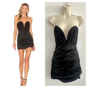 MAJORELLE NWT Sz S Black Mini Dress Strapless Lace Bustier Ruched Satin Cocktail - Picture 1 of 15