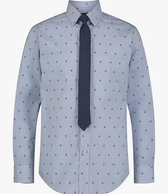 Camisa de vestir Tommy Hilfiger de manga larga con cuello de corbata recta y botones para niños Foto 1 de 4