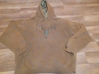 Cabelas Deer Buck Camo Camouflage Embroidered Hoodie Hooded Sweatshirt Large - Image 1 of 4