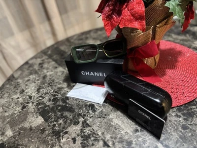 Chanel Rectangle Sunglasses CH 5534A 1791/S3 Forest Green / Gold Jewel Metal CC - Image 1 of 4