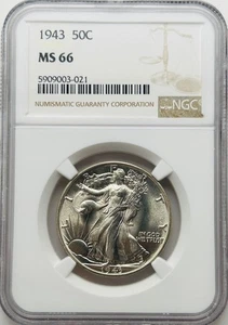 1943 P Walking Liberty Silver Half Dollar NGC MS66 - Picture 1 of 8