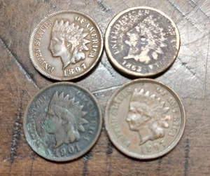 Lotto 4 Centesimi Testa Indiana - 1863 Epoca Guerra Civile + 1893, 1902, 1905 - Vintage... - Foto 1 di 2