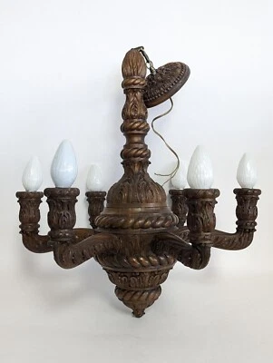 Lámpara de araña antigua de madera tallada de 6 brazos, 25,5′′H, PA6757AS Foto 1 de 4