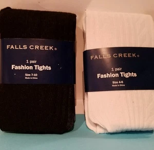 Falls Creek Brand White or Black Ribbed Polyester Spandex Tights 4-6 7-10 12-16 - Bild 1 von 4