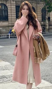 Womens Long Jacket Wool blend Coat Double Breasted Outwear Loose Parka Trench - Picture 1 of 11