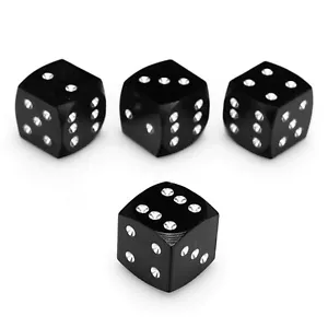 4x Black Dice Car Bike Motorcycle BMX Wheel Tyre Valve Metal Dust Caps Dusties - Picture 1 of 5