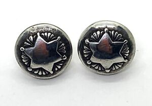 Sterling Star Design Pierced Earrings Vintage Signed Hopi Southwest Heavy
