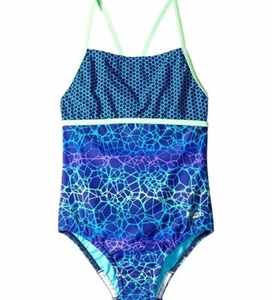 $97 Speedo Swimwear Girls Blue Square-Neck Strappy One-Piece Swimsuit Size 7 - Picture 1 of 1