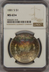1881-S Morgan Silver Dollar NGC MS63 *STAR* Rainbow Toning Toned 1 $ - Bild 1 von 4