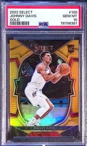2022-23 Select Johnny Davis Concourse Gold  Prizm Rookie RC #/10 Wizards psa 10