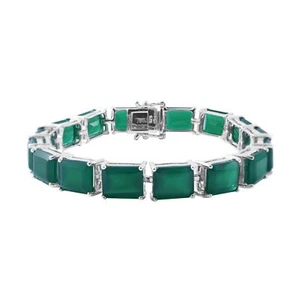 49.75ctw Verde Onyx Tennis Bracelet PlatinumPlated Sterling Silver 7.25" - Picture 1 of 3