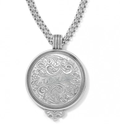 NWT Brighton ESSEX Love Forever Yours Silver Disc CONVERTIBLE Necklace MSRP $88 - Image 1 of 4