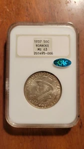CAC 1937 Roanoke Half-dollar MS 63 NGC Gen 3 HOLDER - Picture 1 of 4