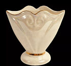 Vintage 1930’s Pioneer Pottery USA Iridescent Gold Rimmed Fan Vase Planter 5.5”H