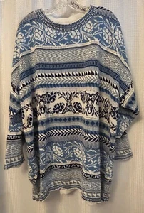 Maglione vintage anni 90 blu e bianco taglie forti 3X floreale kitsch carino retrò - Foto 1 di 7